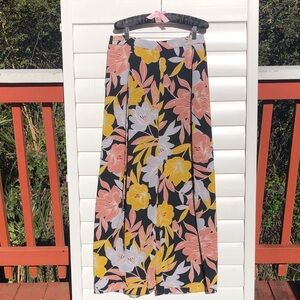 Lulu's Black Wide-Leg Pants with Pink, Yellow & White Floral Print
